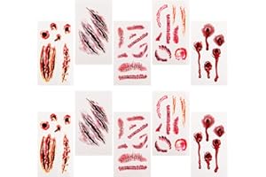 Sibba Lot de 10 Tatouages Temporaires pour le Corps Art Corporel Horreur Réaliste Point de Plaie Cicatrice Scabe Ecchymose Halloween Cosplay Kit de Maquillage