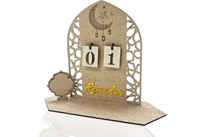 BAEIDO Calendrier de l'Avent Ramadan Mubarak, Compte à Rebours Eid Kareem en Bois pour la Maison, le Bureau et les Décorations de Table, Pièces Centrales de Lanternes étoilées pour la Fête Musulmane Al-Fitr
