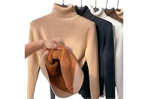 TOBILE Pull d'hiver chaud en tricot polaire avec doublure en fausse laine et col roulé pour femme