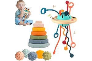 Jokooan Giocattolo Montessori 3 in 1, Cubo delle Abilità Motorie STEM Gioco Educativo Giocattolo Multisensoriale per Bambini, Forma di Gioco con Coulisse Giocattoli Impilabili Coordinati per Bambini