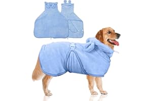 BAISHUWU Accappatoio per Cani in Microfibra, A-ccappatoio Assorbente per C-ani, Accappatoi-o per Can-i e Gatti, Colletto Regolabile e Cintura Addominale per Piscina, Spiaggia