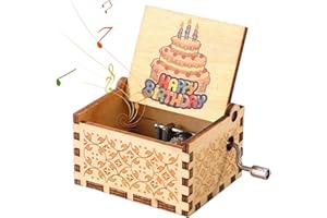 MENGYF Happy Birthday Musical Ornaments Wooden Happy Birthday Music Box Hand Crank Vintage Engraved Musical Boxes Gift for for Kids Friends Family