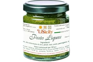 LISICILY DOLCI PER PASSIONE LiSicily - PESTO ALLA GENOVESE 200 Gr - PRODOTTO ARTIGIANALE - Pesto Genovese Fresco Fatto in Casa - Qualità ed Eccellenza Naturale senza Conservanti e Coloranti - Solo Basilico e Parmigiano Reggiano