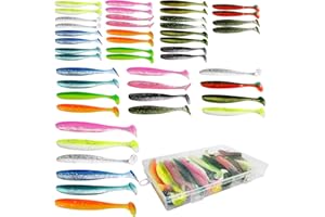 LECHENGJIA 48 Pieces 6/9/12 cm Leurre Peche RéUtilisable, Leurres de PêChe Souples en Plastique avec BoîTe pour Leurre Souple Truite Leurre Brochet Leurre Souple Peche