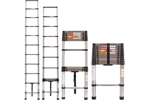 7SEVENJOKERS Scaletta telescopica per loft Scaletta estensibile, portatile multiuso 3,2 m, in acciaio inox, per uso domestico o all'aperto, capacità 150 kg, standard EN131