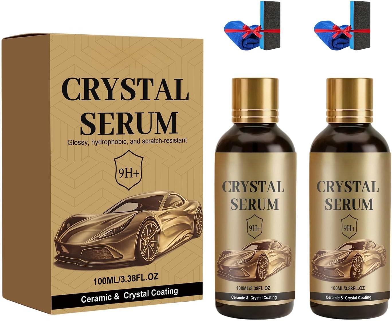 zoocco PTZ Crystal Serum, Advanced Graphene Ceramic Coating for Cars, 9H Hardness High Gloss Auto Detailing DIY Coating (2 PCS)