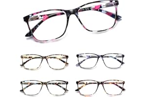 Kerecsen 5 Pack Ladies Reading Glasses Blue Light Blocking Spring Hinge Fashion Pattern Print Eyeglasses for Women