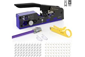 VCELINK Upgraded RJ45 Crimp Tool Kit, Pass Through Crimping Tool for CAT7/6A/6/5E/5 with 50PCS Cat6 RJ45 Connectors & Strain Relief Boots & Wire Stripper