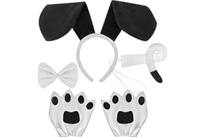 VGMANNTA 5pcs Disfraz de Perro Adulto Niños Animales Disfraz Adulto Accesorios Perros Orejas Diadema Patas de Cachorro Guantes Cola Nariz Falsa Pajarita Disfraces para Perros Cosplay Fiesta Halloween