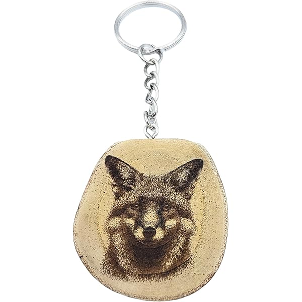 Promotech Llavero De Madera Con Grabado Láser Hecho A Mano Con Lobo En Luna Llena, Madera, W5L5