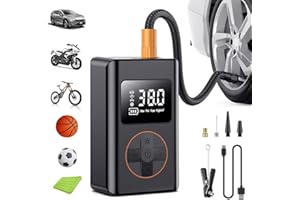 BIDIOWE Tyre Inflator Portable Air Compressor,5 Mode Cordless Tyre Inflator 150PSI 6000mAh Rechargeable Power Bank Auto Shut-Off Digital Display Electric Air Pump w LED Light for Car, Motorcycle, Bike, Ball