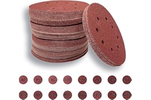 Toowood 200pcs 125mm Sanding Discs, 8-Hole Dustless Hook & Loop sand paper, 40-2000 Multi-Grit Professional Abrasive Discs for Orbital Sander, Woodworking and Auto Body Refinishing