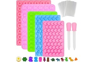 GKZB Moldes De Silicona Para Caramelos Molde De Silicona Con Forma De Oso De Goma Molde Bombones Con 2 Cuentagotas Para Hacer Caramelos Gelatina Galletas Chocolate y Hielos De Sabor(5 Piezas)