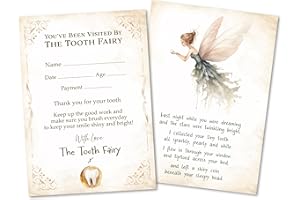 PartiKraft - Pack of 10 - Tooth Fairy Certificates - A6 Size Rustic Watercolour Fairy Letters - Double Sided 350gsm Matte Card