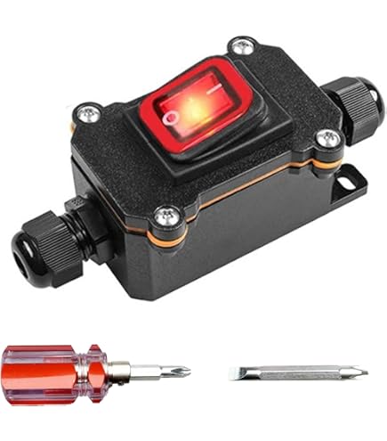2 stuks IP65 waterdichte inline kabelschakelaar, 230 V 30 A, DPST tuimelschakelaar met rood controlelampje, robuuste kabelschakelaar met aan/uit functie voor binnen en buiten, tuimelschakelaar, 230 V