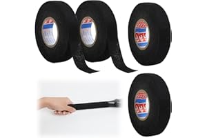 Vxiwscy 4 rolki taśmy izolacyjnej odpornej na wysokie temperatury, 19 mm x 15 m, czarna, wysokiej jakości taśma z tkaniny do wiązek przewodów, ognioodporna, idealna do gospodarstwa domowego, samochodu