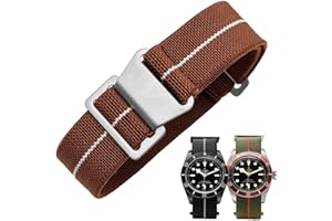 Danxancy French Troops Paratrooper Watchband,Military Elastic Nylon Watch Strap with Hook-and-Loop for Men Women Silver & Black Buckle 18/20/22mm