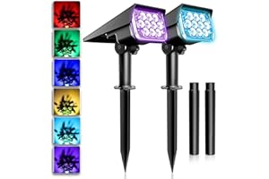 T-SUNUS Lumiere Solaire Exterieur, 10 LEDs Lampe Solaire Exterieur Couleur Spot Solaire Exterieur RGB Eclairage Exterieur Solaire Étanche IP65 pour Chemins Jardin Cour Pack de 2