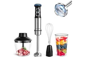 Kolohoso 1500W Frullatore a Immersione, 4 in 1 Hand Blender in Acciaio Inox, Multifunzione Mixer Immersione 21 Velocità Regolabili, 800ml Misurino un 600ml Tritatutto, senza BPA