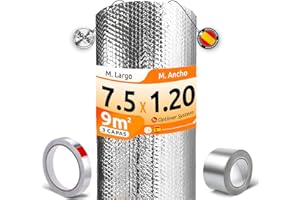 OPTIMER SYSTEM AISLANTE TERMICO MULTIUSOS PREMIUM | Reduce el Frio y el Calor |100% ALUMINIO|Aislante Termico para Ventana, Pared, Suelo, Techo, Coche, Garaje[ 1.20 X 7.5m ] (9m²) + 2 cintas adhesivas