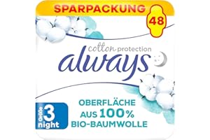 ‎ALWAYS Always Ultra Binden Damen Gr. 3, Cotton Protection Night, 48 Damenbinden mit Flügeln (3 x 16 Stück), Monatspaket, ultradünn und super absorbierend