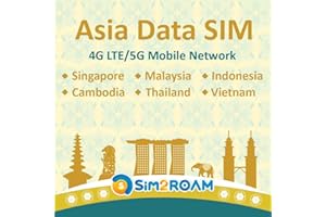SIM2ROAM Sudeste Asiático Sólo Datos SIM | Indonesia, Malasia, Singapur, Tailandia, Camboya | 1 GB Diario con Datos de Internet de Alta Velocidad 4G LTE