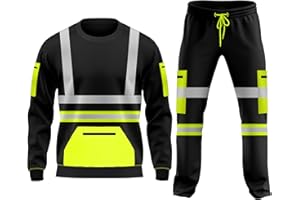 mymixtrendz Hi Vis Kids Boys Girls Unisex Workwear Reflective Tape Fleece Tracksuit Set Open Hem Trouser Drawstring Pockets Long Sleeves Sweatshirt Top & Bottom Set