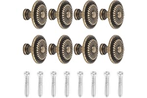 Encuryna Pomos para muebles vintage, 8 unidades, pomos para cajones, pomos de bronce vintage, tirador con tornillos para cajones, cocina, baño, armario, cómoda