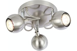 UKEW Modern 3 Way Ceiling Light - Satin GU10 LED Spotlight with Adjustable Round Ball Heads - Light Fixture for Bedroom Kitchen Restaurants