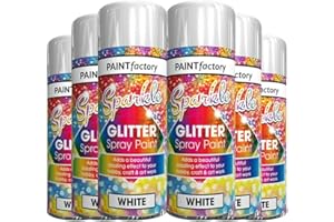 Classic Signature - 6 x Glitter White Spray Paint 200ml Decorative, Creative, Dazzling Effect to Your Hobby Art and Craft Use