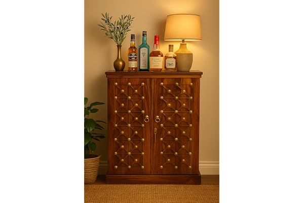 BAGARI ARTS Sheesham Wood Bar Cabinet with Storage Home Bar Furniture Wooden Bar Units for Living Room (Honey Finish)