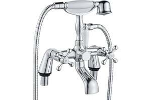 Victorian Bath Taps with Shower,Luckyhome Traditional 1/4 Turn Dual Lever Bathroom Tub Tap Mixer,Chrome