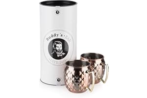 Buddy´s Bar - 2 Tazas de Mula de Moscú, 500 ml, Taza de Acero Inoxidable con Estructura de piña, Taza de cóctel Incl. Caja de Regalo, Juego de 2, Cobre Antiguo