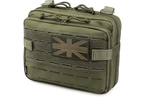 WYNEX Tactical Molle Admin Pouch of Laser Cut Design, Utility Pouches Molle Attachment Medical EMT Organizer with Map Pocket Tool Holder UK Flag Patch Included