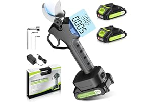 RINOXAR Forbici Potatura Elettriche, 40 mm Brushless Cesoie Potatura Elettriche Professionali con LCD Display, 2x2000mAh Batterie, Forbice Elettrica per Potatura per Giardinaggio- VerdeCut