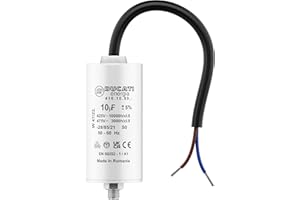 VOLET TECH Condensateur 10 uF pour Moteur Monophasé - Utilisation pour Kärcher, Pompe de Piscine, Porte de Garage - 425/450V/475V - Condensateur de Démarrage/Permanent avec Câble