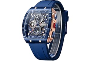 FORSINING Montre analogique à quartz pour homme - Grand cadran rectangulaire - Bracelet en silicone - Étanche - Calendrier - Date