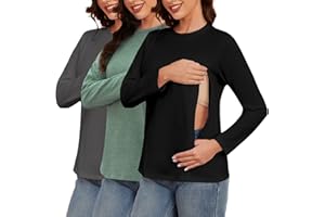 Love2Mi 3er Pack Damen Langarm Stillshirt mit Reißverschluss Umstandsmode zum Stillen T-Shirts fur Schwangere