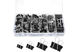 aurorayer 110 Stück Metall Büroklammern,Foldback Klammern 15mm,19mm,25mm,32mm Schwarz Metallklammern Paper Clips für Büro, Schule, Familie