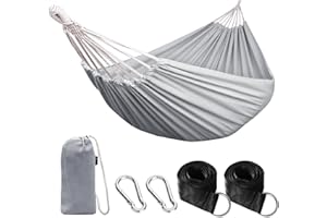 Anyoo Hamaca de Algodón para Jardín al Aire Libre con Tela Cómoda y Correas Amigables con los árboles para Colgar, Duradero y Portátil Hamaca con Bolsa para Exterior/Interior, Terraza, Patio, Camping