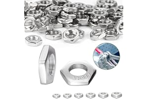 NENULL Nakrętki sześciokątne M5 (niski kształt, ze fazowaniem) 100 sztuk nakrętki płaskie ze stali nierdzewnej A2 V2A nakrętki sześciokątne do żelaza i śrub, śrub gwintowanych, stali, drewna, maszyn i