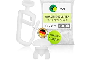 Rollina Tiranti per tende 7 mm (100 pezzi) con 6 fermi – Ganci per tende con scorrimento interno di 4 – 5 mm – Ganci per tende adatti per listelli KVARTAL