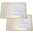 TUKA-i-AKUT 10pcs A4 Magnetic Display Frame with Self-Adhesive Backing, Document Sleeves Magnetic Frame Self Adhesive for POS, Sign, Notices, Photos. Quick Insert Exchange, Gold Color TKD8400-A4-10x