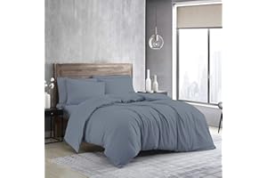 MistyMorning Plain Duvet Cover sets, Soft & Premium quality Bedding & Linen, 100% Egyptian Cotton with 200 Thread Count. (Grey, King)