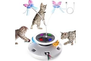 PUHOHUN 3 en 1 Jouets pour Chats, Jouet Interactif pour Chat, Jouet Papillon Rotatif et Jouet à Plume, avec 2 Têtes Papillon, 3 Modes Aléatoire, Jouets Automatiques pour Chats d'Intérieur
