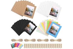 Swpeet Juego de 64 marcos de fotos de papel coloridos de 4 pulgadas, marcos de fotos colgantes, marcos de fotos de cartón, marco de álbum colgante de colores/caqui/blanco/negro, cada uno para 10