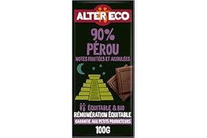 ALTER ECO - Tablette Chocolat Noir 90 % - Notes Fruitées et Acidulées - Bio & Équitable - Origine Pérou - 100 g