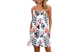 WNEEDU Abito Donna Estivo Copricostume Vestiti Estivi Corti con Scollo a V Semplice Casual Mare Prendisole con Tasche