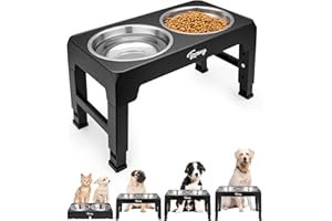 Toozey Raised Dog Bowl Height-Adjustable, Elevated Dog bowls with 2x 1200ml Stainless Steel Bowls, for Small Medium & Large Dogs, Non-Slip and No Spill, Black