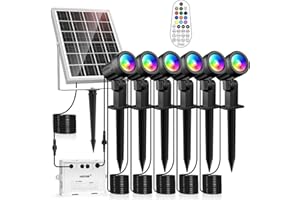 MEIKEE Luces Solares Led Exterior Jardin 6 en 1 Focos RGB Exterior Jardín Control Remoto 10 Colores 30 Modos Cambio de Color 2 Brillo 3 Temporizadors Luz Solar Iluminación para Árboles Césped Patio